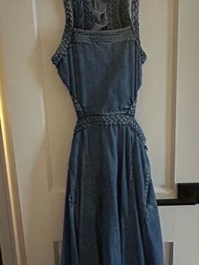 Pilcro Braided-Detail Denim Maxi Dress - Blue